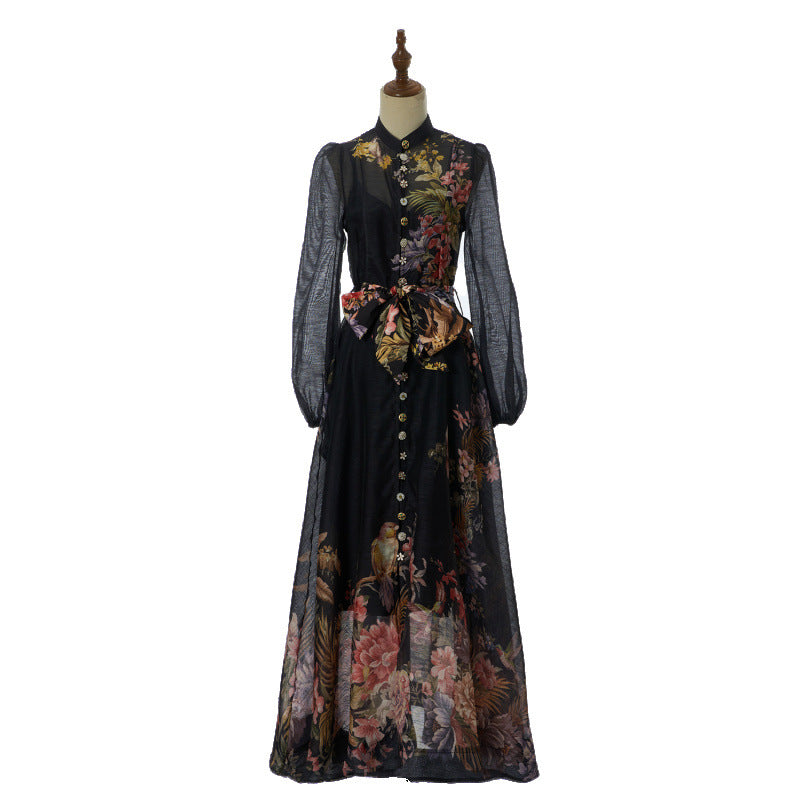 Celeste Satin-Bow Floral Maxi Dress – Midnight Floral
