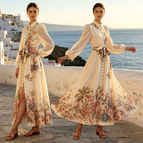 Celeste Satin-Bow Floral Maxi Dress