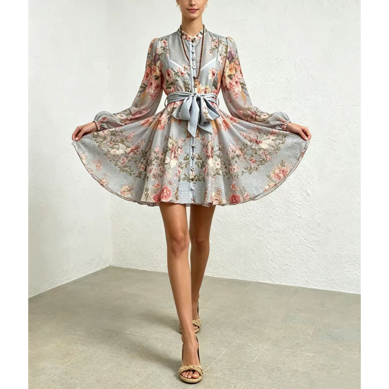 Celeste Satin-Bow Floral Mini Dress