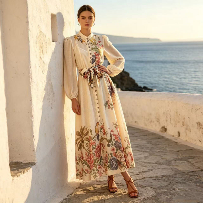Celeste Satin-Bow Floral Maxi Dress