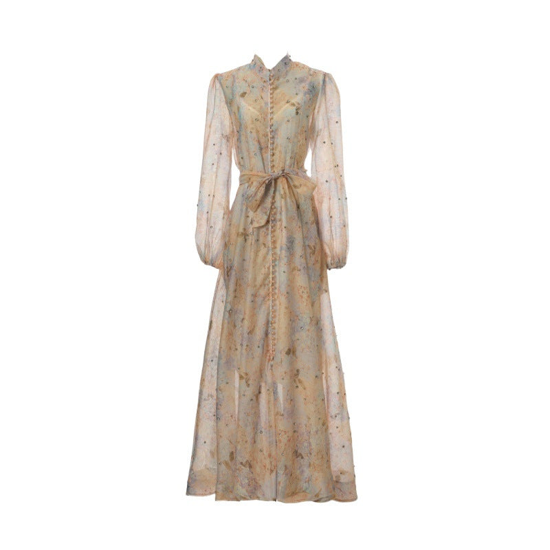 Isadora Pearl-Button Floral Maxi Dress