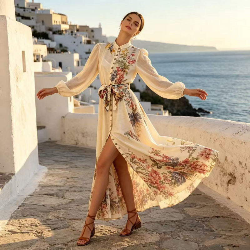 Celeste Satin-Bow Floral Maxi Dress