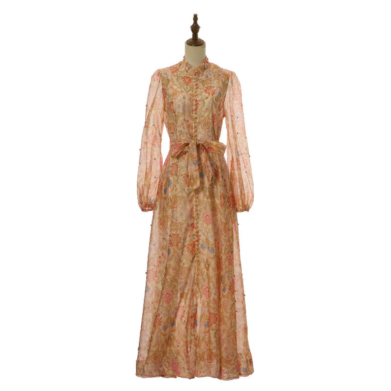 Isadora Pearl-Button Floral Maxi Dress – Coral Paisley