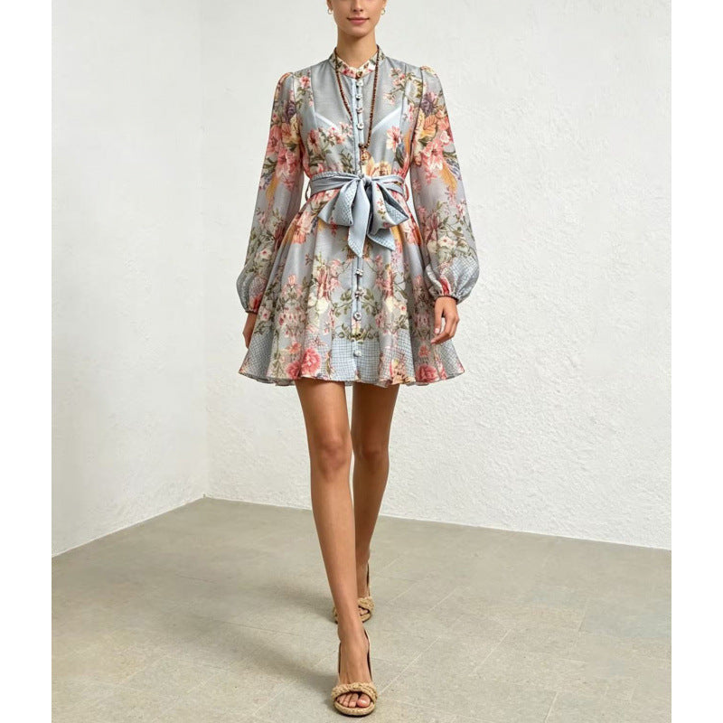 Celeste Satin-Bow Floral Mini Dress