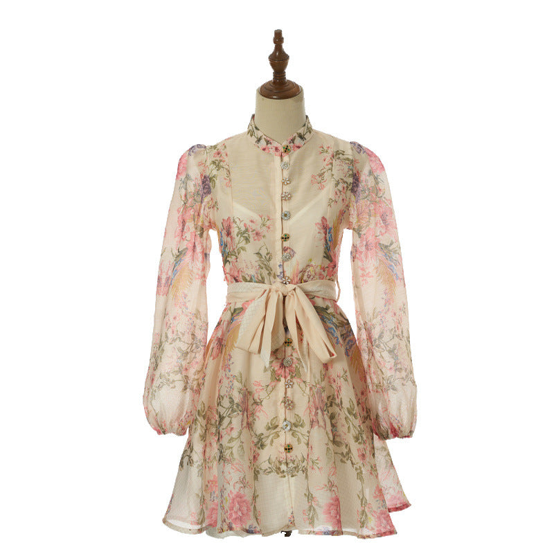 Celeste Satin-Bow Floral Mini Dress – Ivory Garden