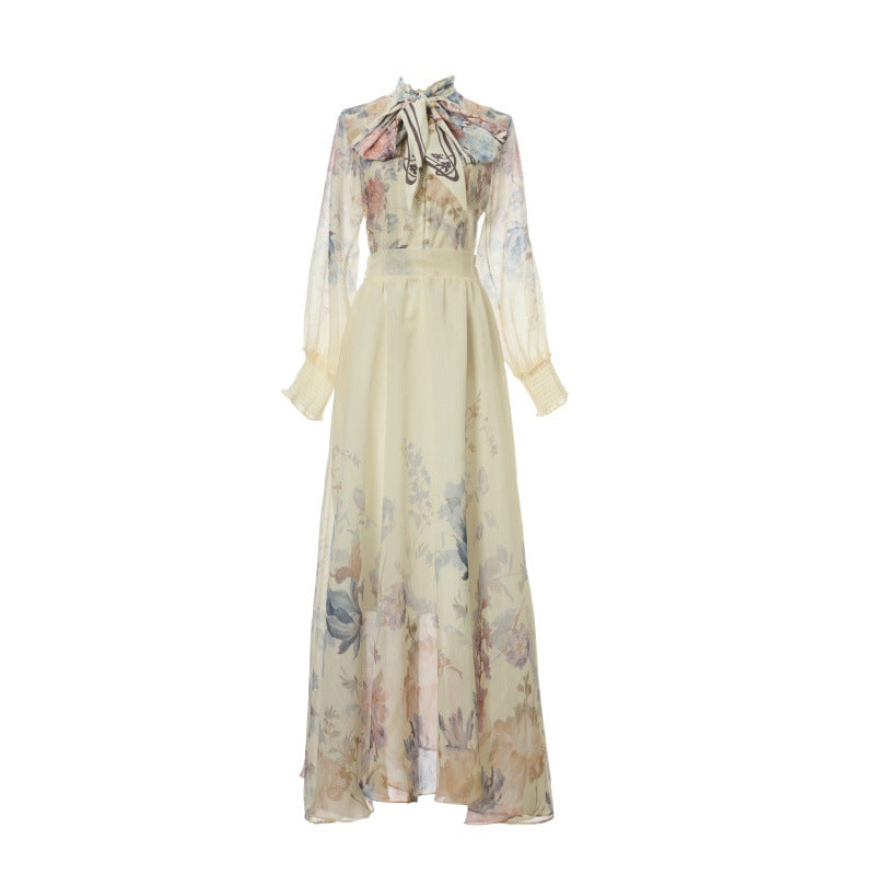 Aurelia Tie-Neck Floral Maxi Dress