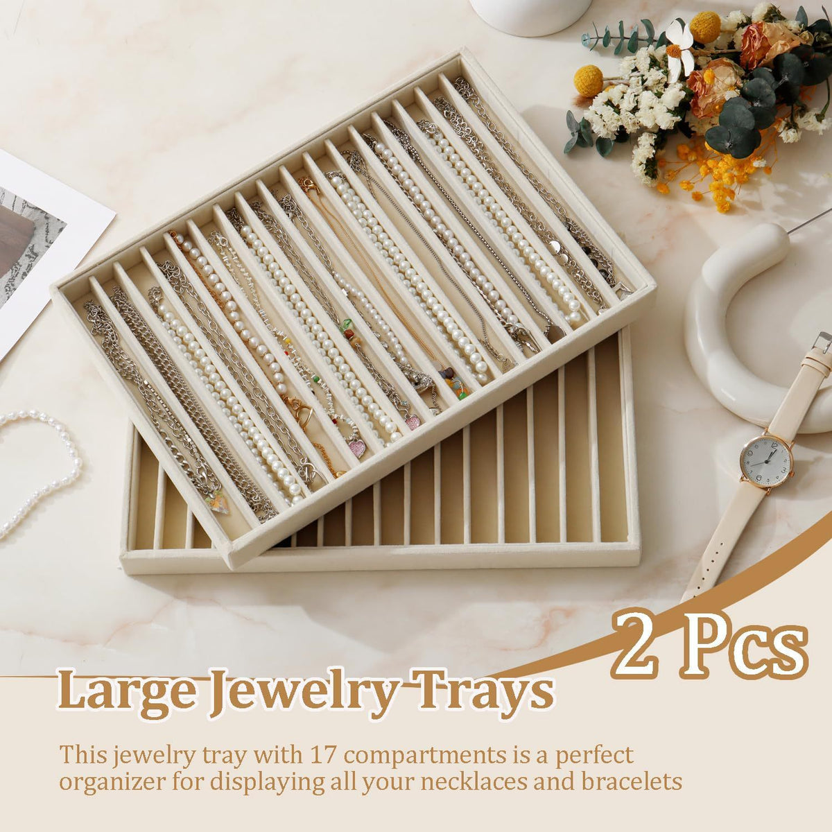 Jewellery tray 2-pack with 17 necklace slots