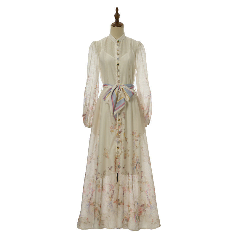 Celeste Satin-Bow Floral Maxi Dress – Ivory Ribbon