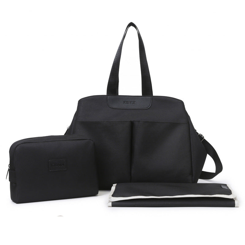 Black 3-piece hospital bag set: tote bag, zip pouch and changing mat
