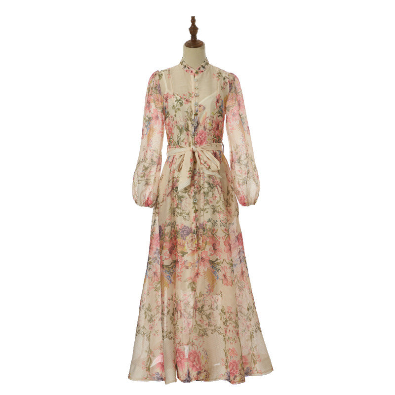 Celeste Satin-Bow Floral Maxi Dress – Ivory Garden