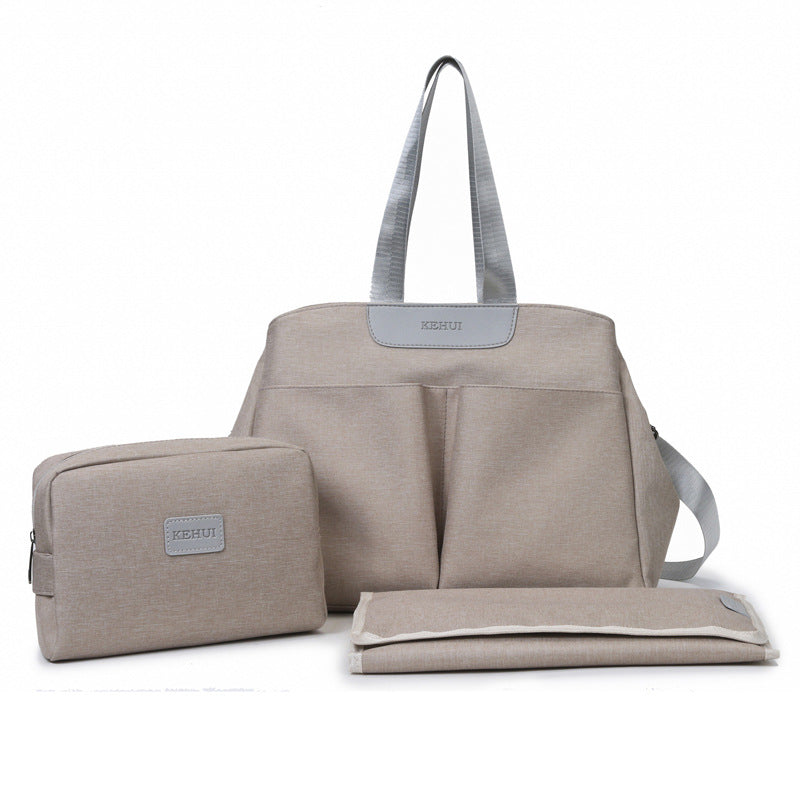 Grey 3-piece hospital bag set: tote bag, zip pouch and changing mat