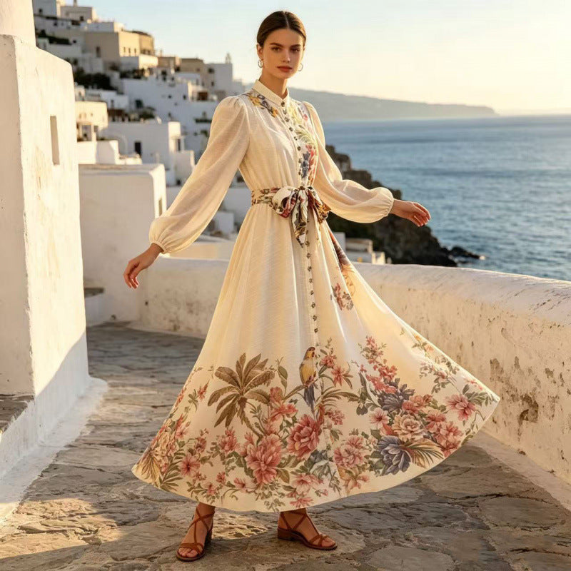 Celeste Satin-Bow Floral Maxi Dress