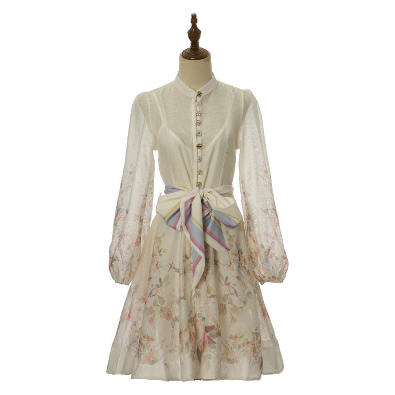 Celeste Satin-Bow Floral Mini Dress – Ivory Ribbon