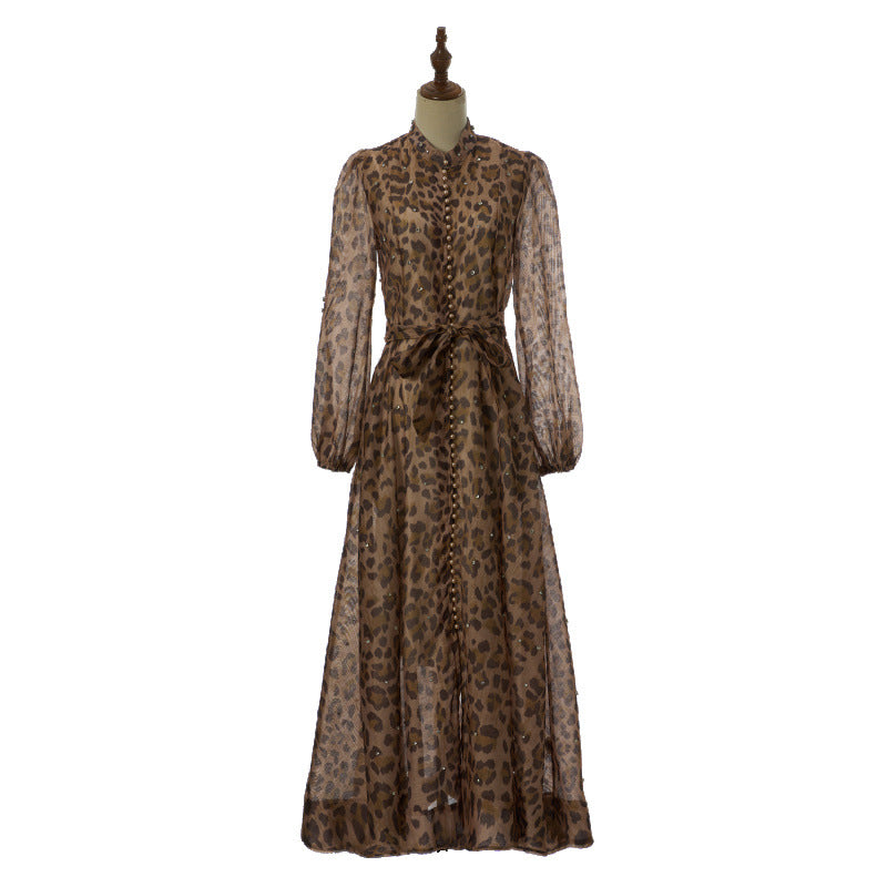 Isadora Pearl-Button Floral Maxi Dress – Leopard