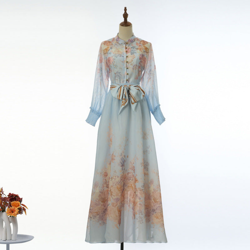 Aurelia Tie-Neck Floral Maxi Dress