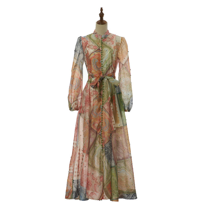 Isadora Pearl-Button Floral Maxi Dress – Sage Scarf Print