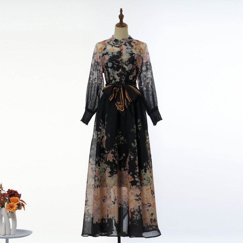 Aurelia Tie-Neck Floral Maxi Dress