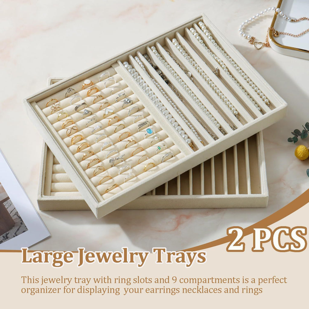 Jewellery tray 2-pack with ring slots and 9 compartments