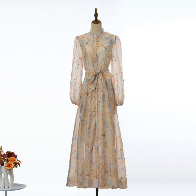 Isadora Pearl-Button Floral Maxi Dress