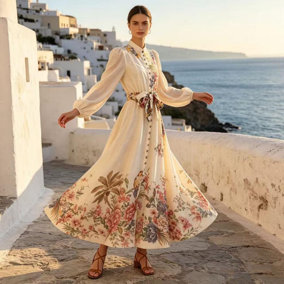 Celeste Satin-Bow Floral Maxi Dress