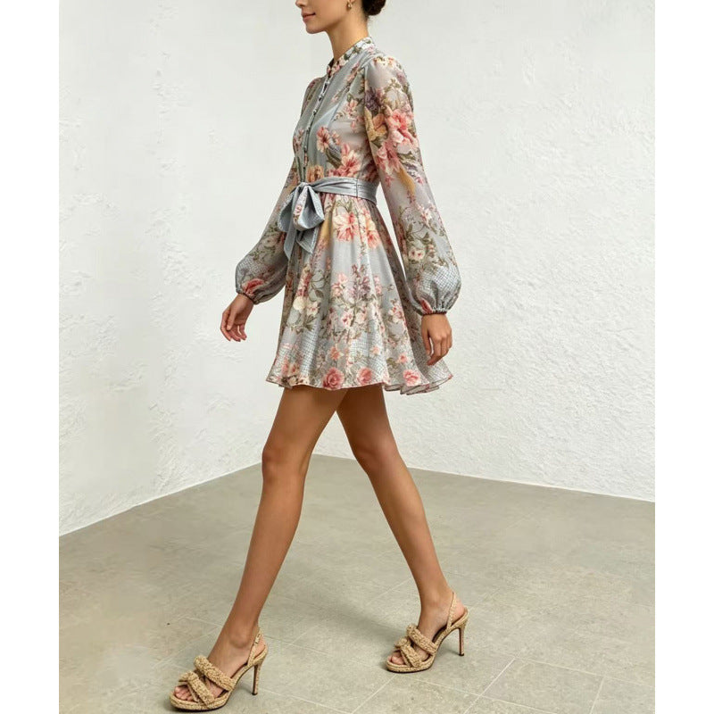 Celeste Satin-Bow Floral Mini Dress