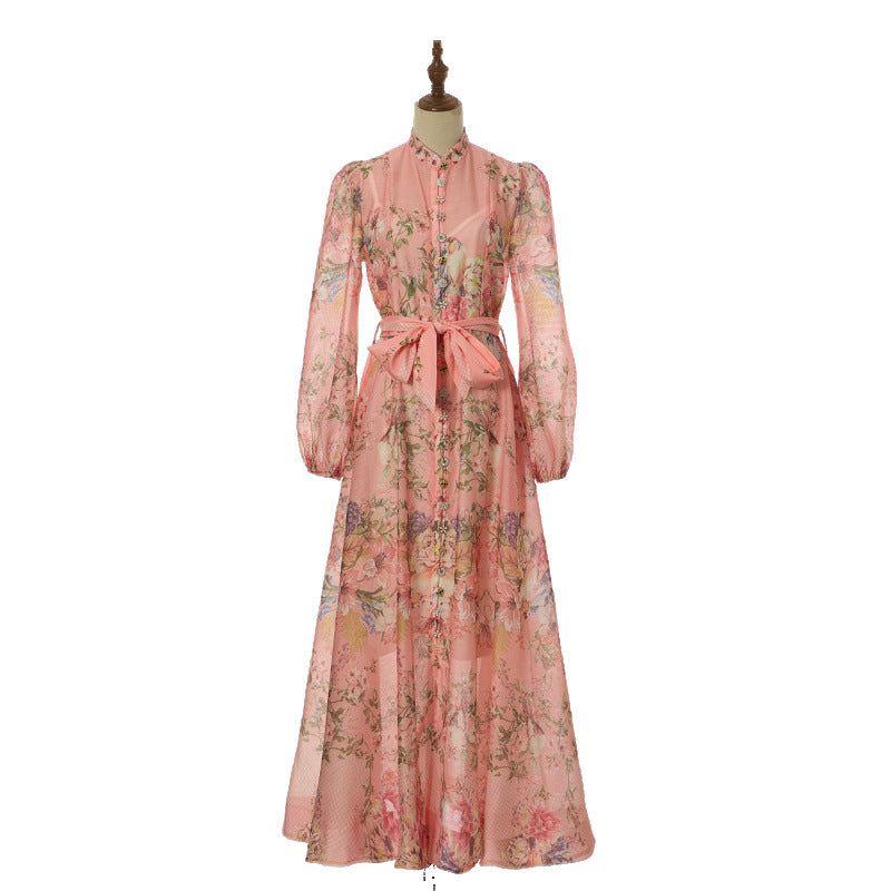Celeste Satin-Bow Floral Maxi Dress – Rose Blush