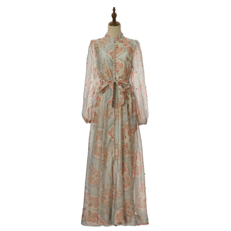 Isadora Pearl-Button Floral Maxi Dress – Sage Paisley