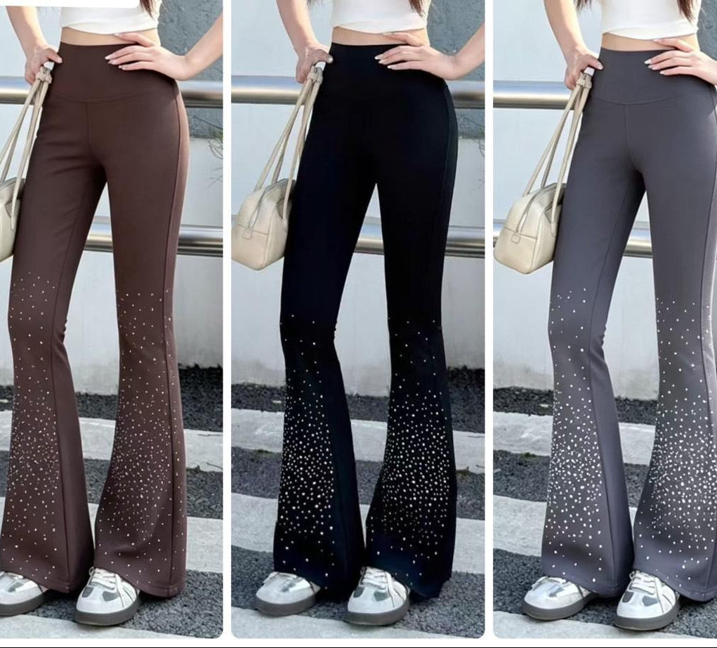 Rhinestone Flare Pants – High Waist Bell Bottom
