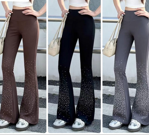 Rhinestone Flare Pants – High Waist Bell Bottom