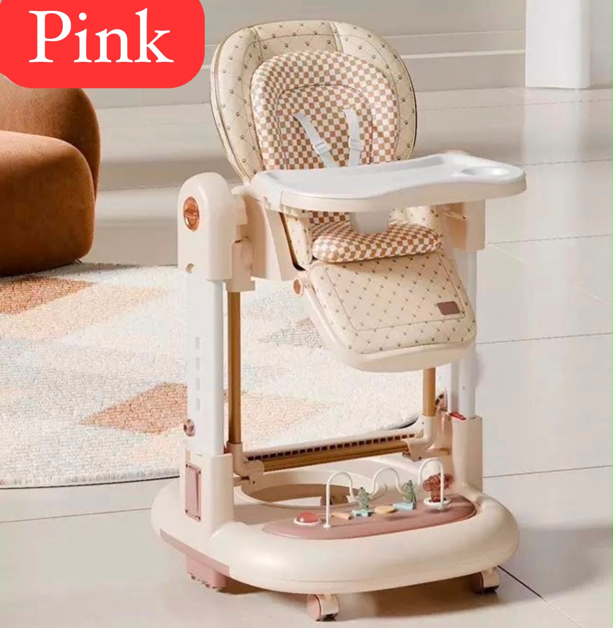 3-in-1 Baby High Chair, Swing & Walker – Foldable with Tray & Safety Wheels
