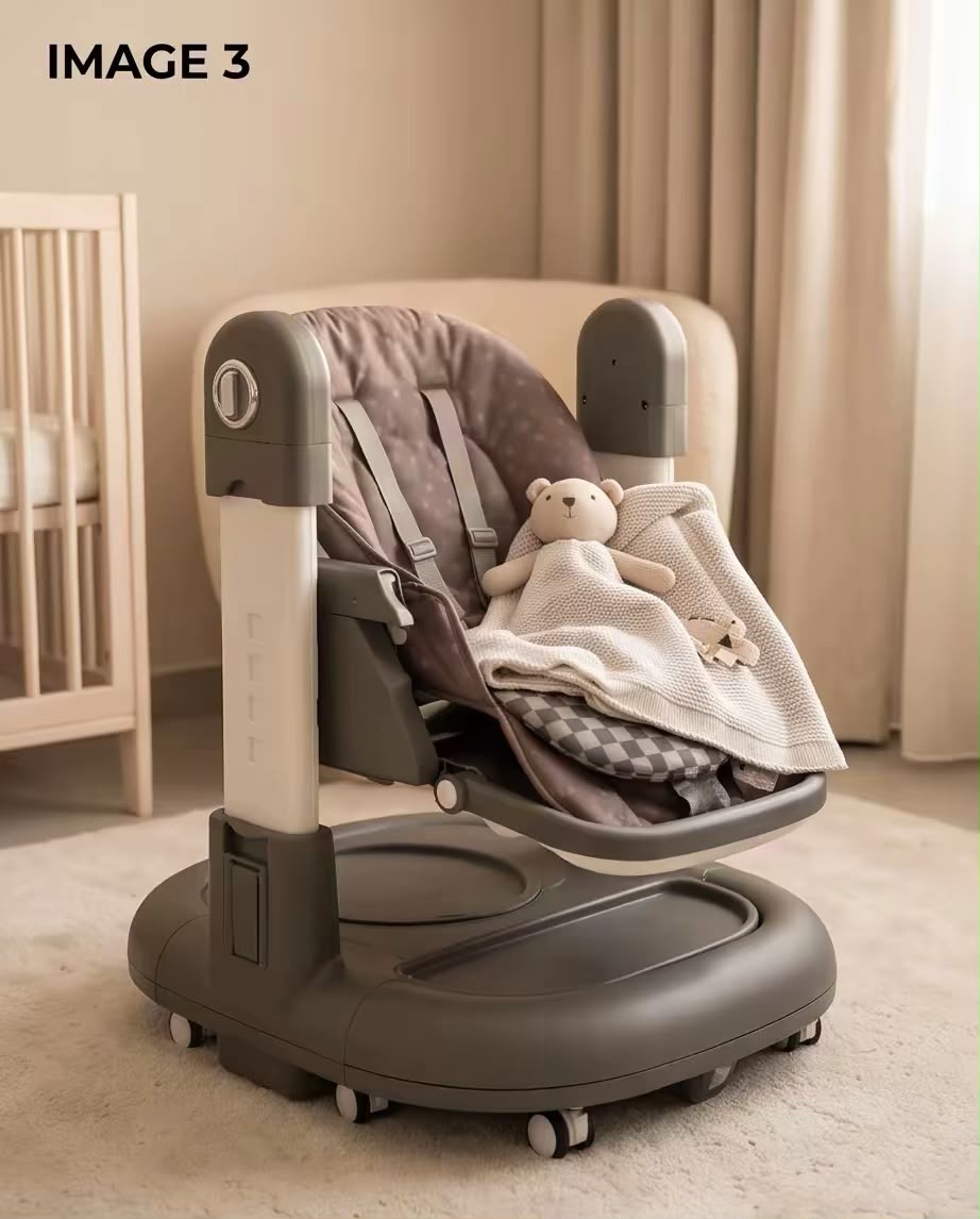3-in-1 Baby High Chair, Swing & Walker – Foldable with Tray & Safety Wheels