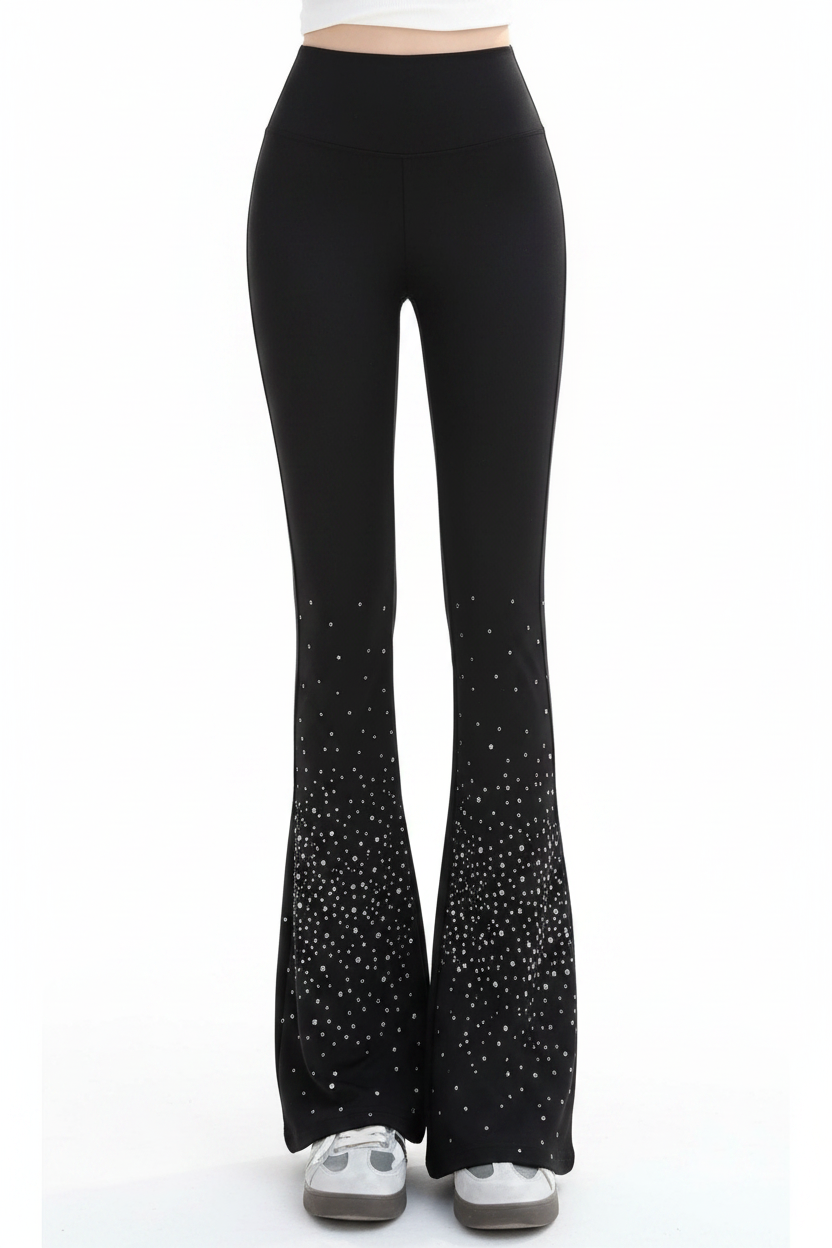 Black Rhinestone Flare Pants