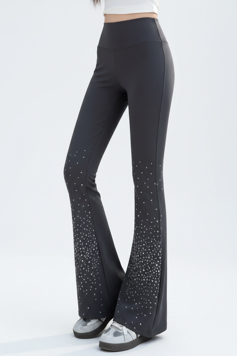 Grey Rhinestone Flare Pants