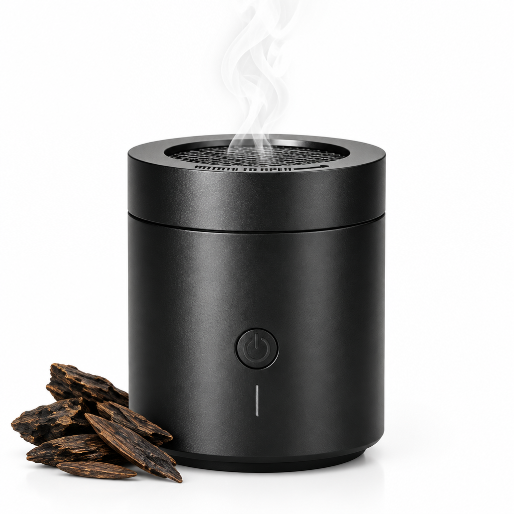 Rechargeable electric bakhoor burner mabkhara in matte black with oud bakhoor chips