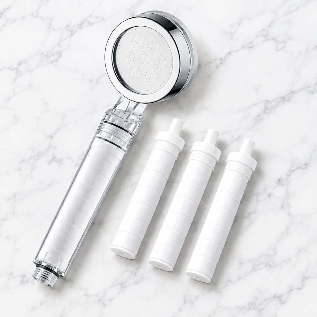 Shower filter replacement cartridges 3 pack with the filtered shower head