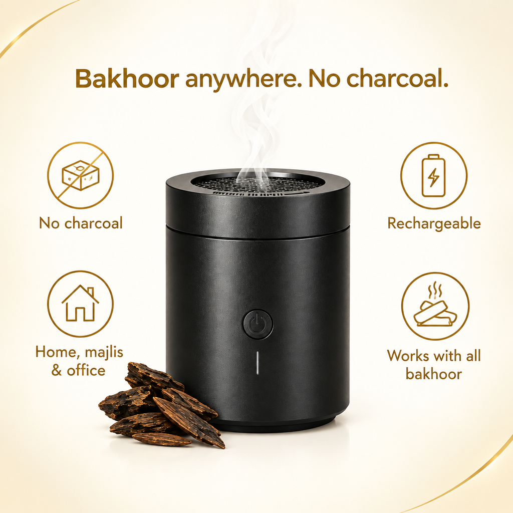 Charcoal-free rechargeable electric bakhoor burner for home, majlis and office, works with all bakhoor