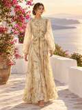 Isadora Pearl-Button Floral Maxi Dress – Golden Damask