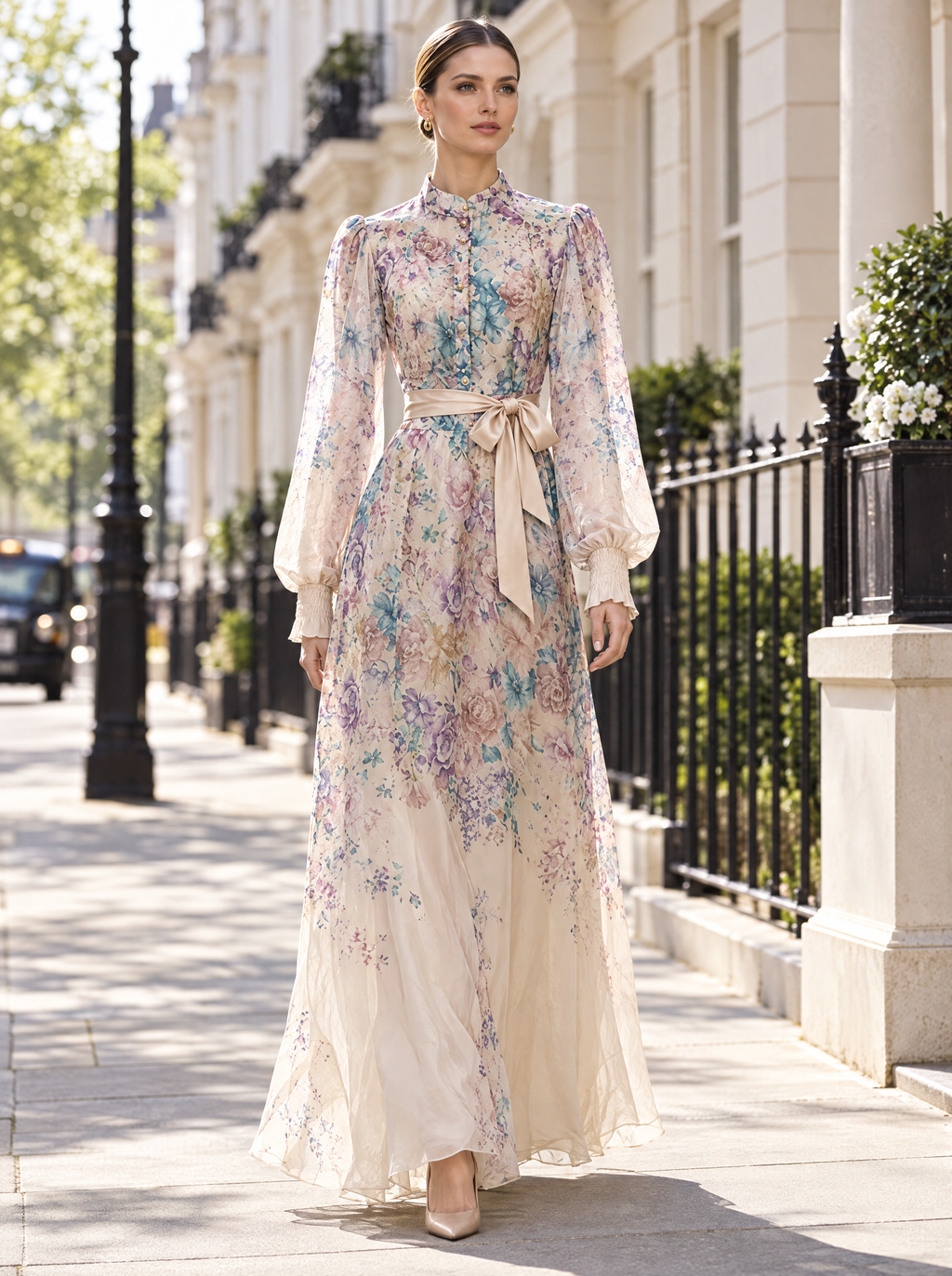 Aurelia Tie-Neck Floral Maxi Dress – Lilac Blush