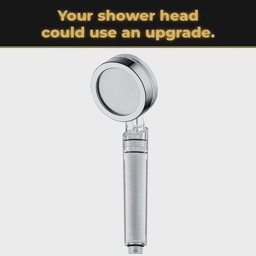 Filtered shower head hook video: the product, its air-boost spray, universal hose connector and replaceable filter cartridge