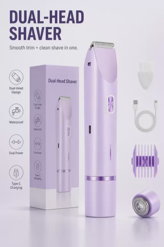 ماكينة حلاقة وتشذيب كهربائية للسيدات برأسين - قابلة لإعادة الشحن مع شاشة LED